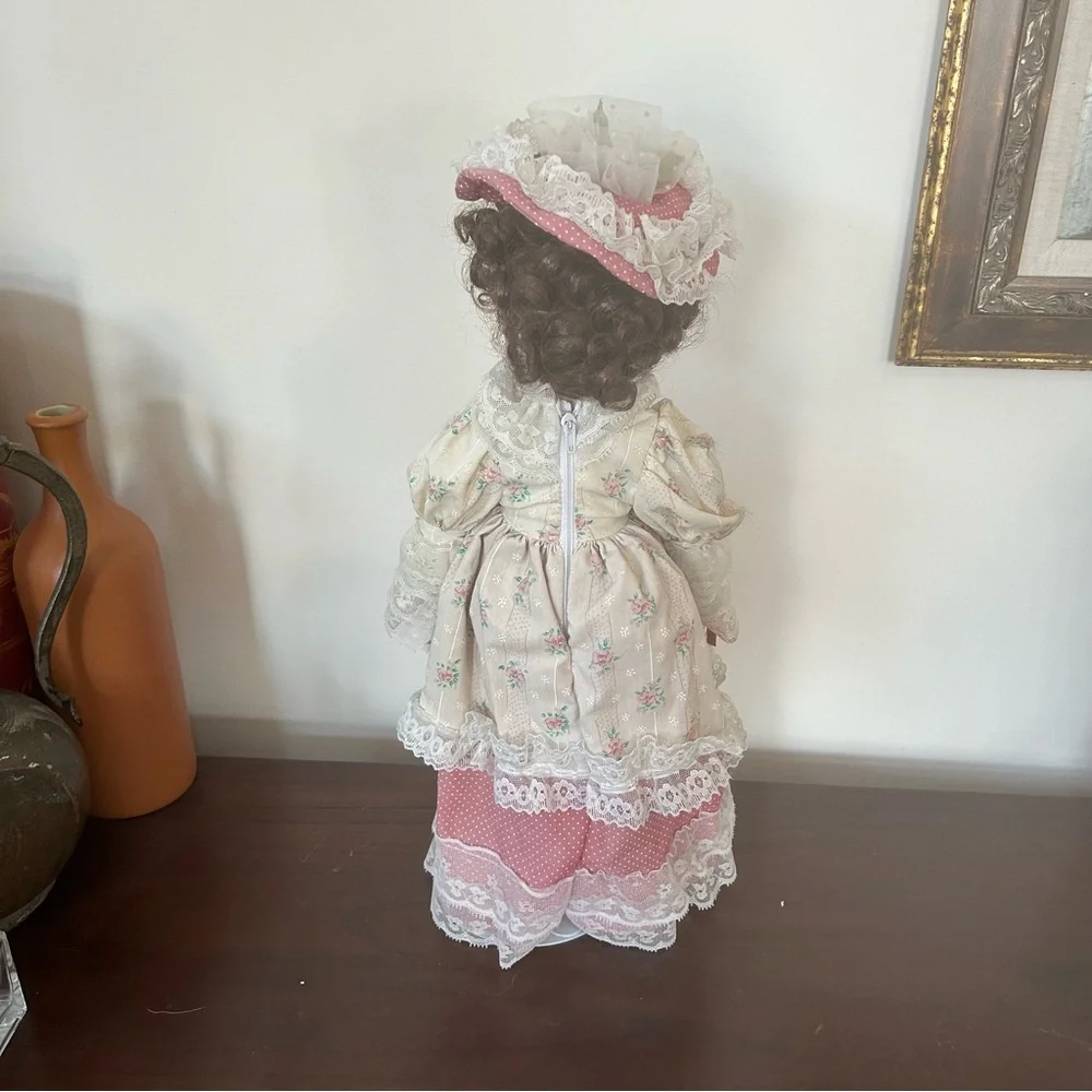 Victorian Style Porcelain Doll with Pink Dress